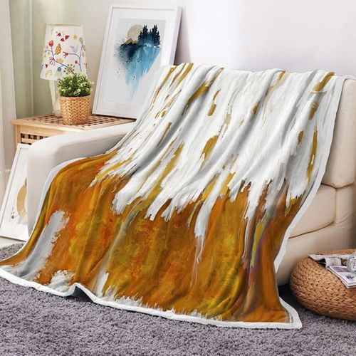 Uokiuki Abstract Ombre Throw Blankets, Modren Chic Art Oil Painting Cozy Warm Bed Couch Blanket, Yellow Gold White Fleece Flannel Throws to Decorate The Room and Bedroom