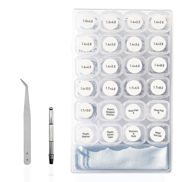 Nesekt Eyeglass Screws, Eyeglass Screw Set, Precision Screwdriver, Stainless Steel Nuts