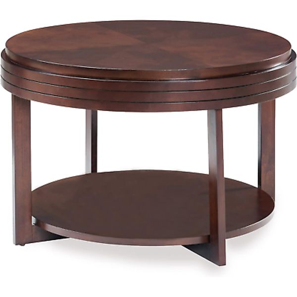 10108-CH round Condo Apartment Coffee Table with Shelf, Chocolate Cherry