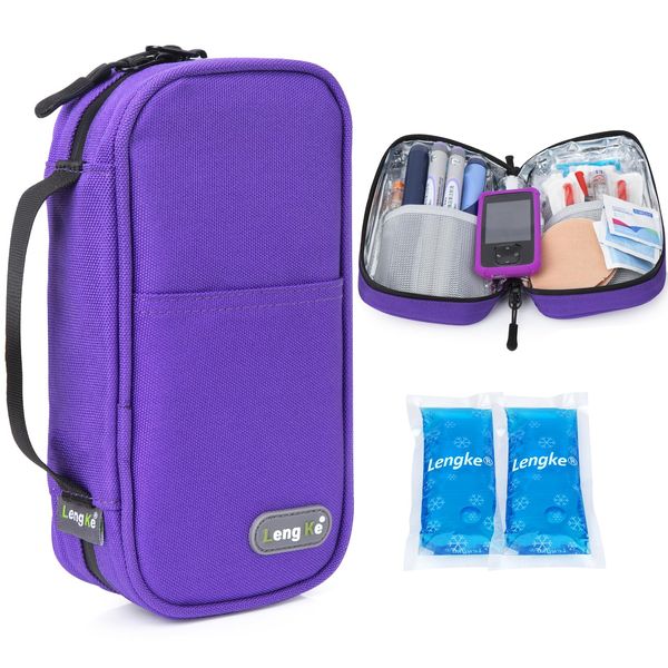 YOUSHARES Insulin Cooler Travel Case - Insulin Pen Carry Case with Two Ice Packs Each 80g, Medical Travel Cooler Bags for Diabetic Supplies (Purple)