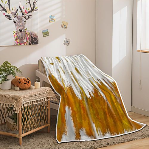 Uokiuki Abstract Ombre Throw Blankets, Modren Chic Art Oil Painting Cozy Warm Bed Couch Blanket, Yellow Gold White Fleece Flannel Throws to Decorate The Room and Bedroom