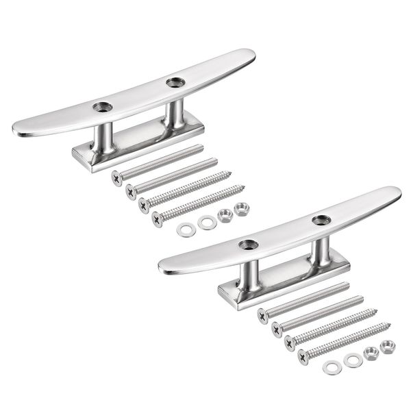 Uxcell Boat Cleat Open Base 8 Inch, 2 Pcs 316 Stainless Steel Dock Cleat for Kayak Boat, Yachts, and Fishing Boats, Include Installation Screws