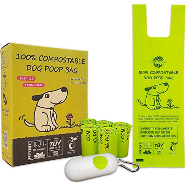 Compostable Dog Poop Bag with Handles, 60 Counts with Holder, Doggie Poop Bags,