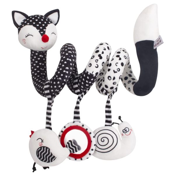 Hileyu Spiral Pram Hanging Toys for Babies,Black and White Pram Toys,Spiral Activity Hanging Toys Car Seat Toys,Wrap Around Crib Sensory Early Education Toys, Squeak Animal Plush Hanging Toys (Foxes)