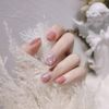 24 Pieces Nail Tips Pink Starry Sky Flash Rhinestone Chain Decoration Girly Nails