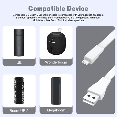 Xivip Replacement UE Boom USB Charging Cable Cord Wire Compatible with Ultimate Ears UE Wonderboom, UE Boom, UE Roll Speakers, Boom 3, MEGABOOM 3, MEGABLAST Speaker (3.9 FT, White)