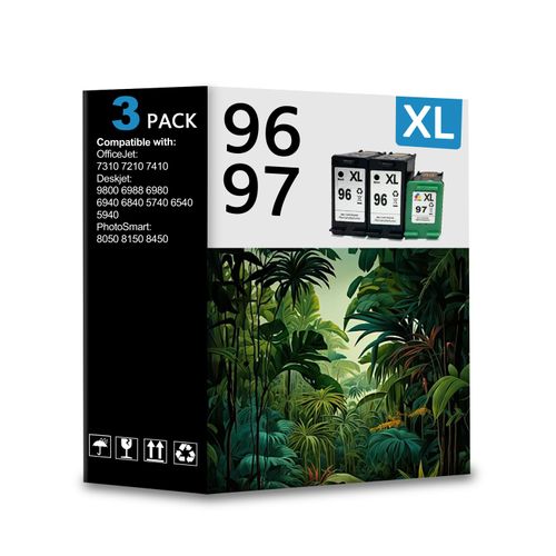 AITERJET High Yield 96 97 XL Remanufactured Ink Cartridge Replacement for HP 96XL 97XL Work with Deskjet 6940 6988 6980 Officejet 7310 7210 PhotoSmart 2610 Printers 3 Pack (2 Black, 1 Color)