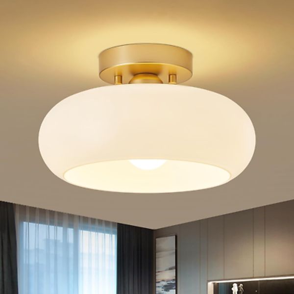 Mid-Century Modern Gold Semi Flush Mount Ceiling Light, Kitchen Ceiling Light Fi