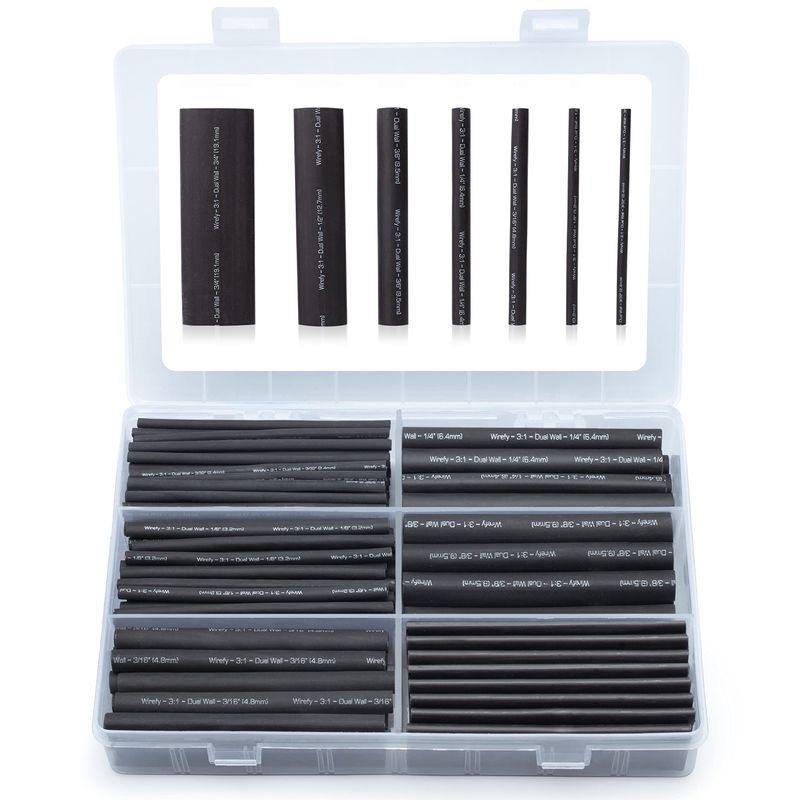 Heat Shrink Tubing Kit,14 Sizes Black Heat Shrink Tube, Shrink Ratio 2