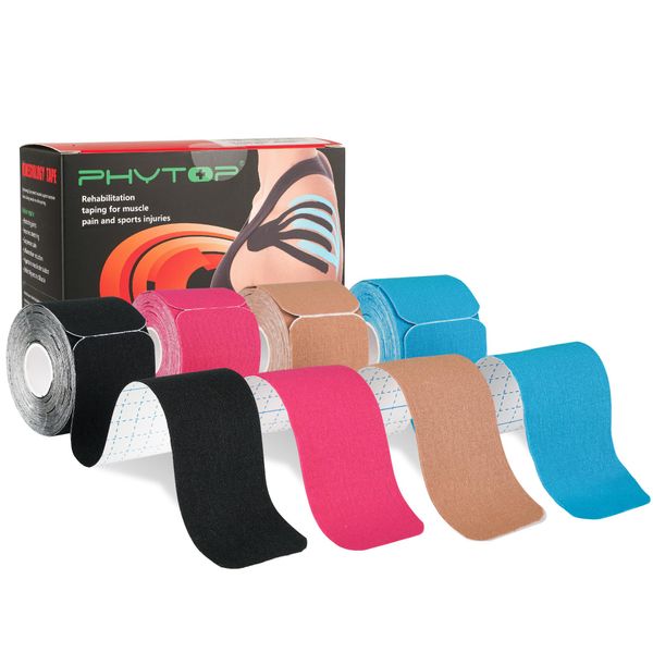 PHYTOP Kinesiology Tape Pre-Assembled Physio Tape Mix Set (4)