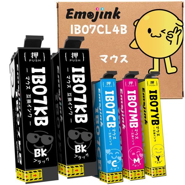 Emojink IB07 PX-M6010F PX-M6011F PX-S6010 Compatible Ink Cartridge Mouse IB07CL4B IB07KB IB07CB IB07CB IB07MB IB07YB Large Capacity 4 Colors 5 Pcs Multi Pack with Instruction Manual Included