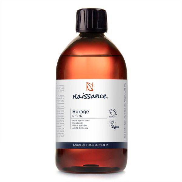 Naissance Borage Oil (No. 226) – 450 ml – Natural Pure, Cold Pressed Borage Oil for Skin, Hair, Body, Face