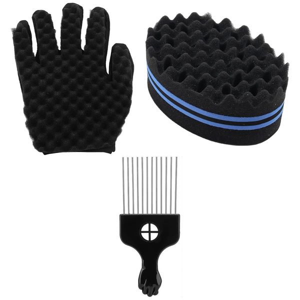 3 Pieces Black Twist Sponge Brush Twist Wave Barber Tool and Metal Hair Comb Pick for Home Barber Salon Braid Hair Comb Styling Tool