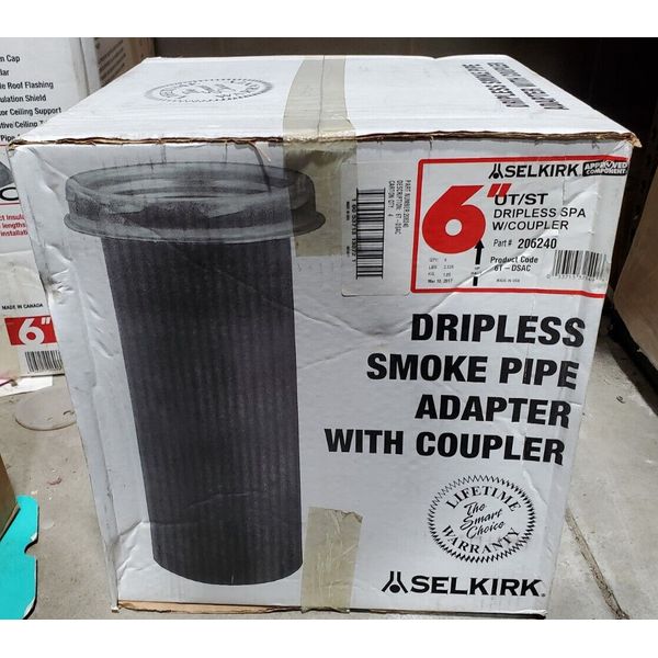 *NEW* Selkirk 6" Single Wall Dripless Smoke Pipe Adapter With Coupler