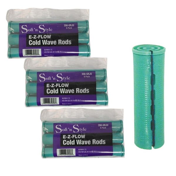 BEAUTY SALON EZ COLD WAVE HAIR PERM RODS - 6 PC JUMBO GREEN 1 1/8" 3 PACKS