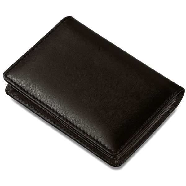 RATOM Men's Business Card Holder, Top Model (Natural Sheep Leather, 4 Countries Developed), Black