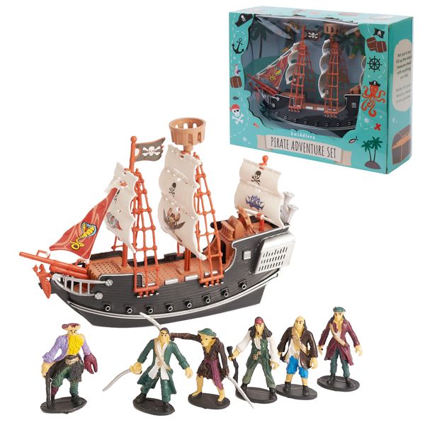 THE TWIDDLERS - Pretend Play Pirate Ship with Model Pirate Figures, Toy for Kids & Enthusiasts - Includes Ship & 6 Pirates