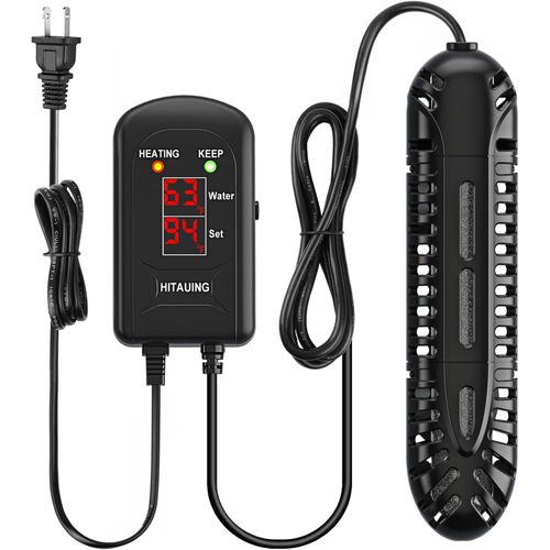 HiTauing Aquarium Heater, 100 W Aquarium Heating Rod with LED Digital Display & 5 Safety Protection, Submersible Aquarium Heater with 2 Suction Cups and 5.9 ft Cable for 10-20 Gallons Fish Tanks