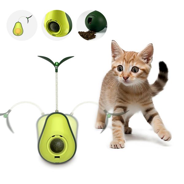 MITOCAPY 3-in-1 Interactive Cat Toys for Indoor Cats, Catnip Toys for Cats with Feather Cat Toy Wand & Cat Treat Dispenser, Tumbler Avocado Cat Puzzle Feeder, Funny Kitten Toys