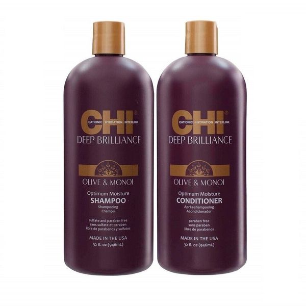 CHI Deep Brilliance Olive & Monoi Moisture Shampoo 32oz & Conditioner 32oz Duo