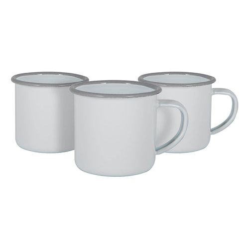 Argon Tableware White Enamel Espresso Cups - Steel Outdoor Camping Tea Coffee Cup - 130ml - Grey - Pack of 6