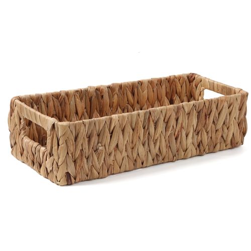 Moosky Wicker Storage Baskets with Handle Water Hyacinth Basket for Organizing Decorative Storage Bins for Countertop Toilet Tank Boho Rectangular Home Organizer (Natural, 15.9" x 6.8" x 4.1")