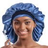 Double Layer Bonnet Long Satin Cap Head Wrap for Sleeping Blue