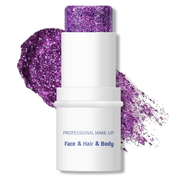 KYDA Body Glitter Stick, Chunky Glitter Gel für Gesicht, Körper und Haare, funkelnde Holografische Meerjungfrau-Sequenzenfarbe, Wasserdicht für viele Verwendungen Make-up Glitter Gel,Purple