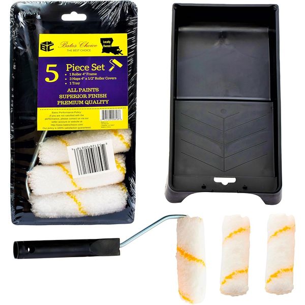 Bates Paint Tool Set - 4" Roller, Foam & Mini Rollers, Tray 4", 5 pcs, Black 