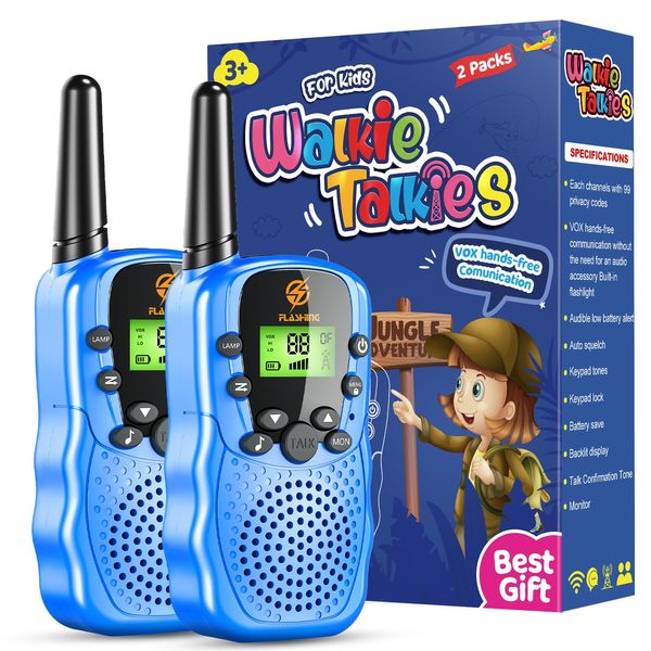 Walkie Talkies for Kids 2 Pack: Easter Basket Stuffers Long Range Kids Blue Walkie Talkies for Boys Birthday Gifts Kids Outdoor Toys for 3 4 5 6 7 8 9 Year Old Boy Kid Gift Toy Age 3-12 Camping Hiking