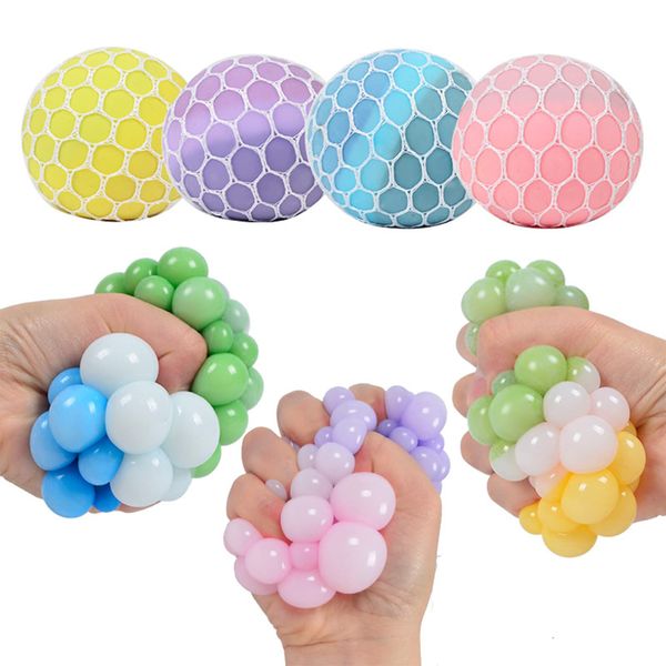 MEIEST 4 PCS Colorful Mesh Grape Stress Balls,Squeeze Color Change Ball Fidget Toy,Stress Relieve Sensory Balls,Stretchy Toys,Hand Exercise Bouncy Balls