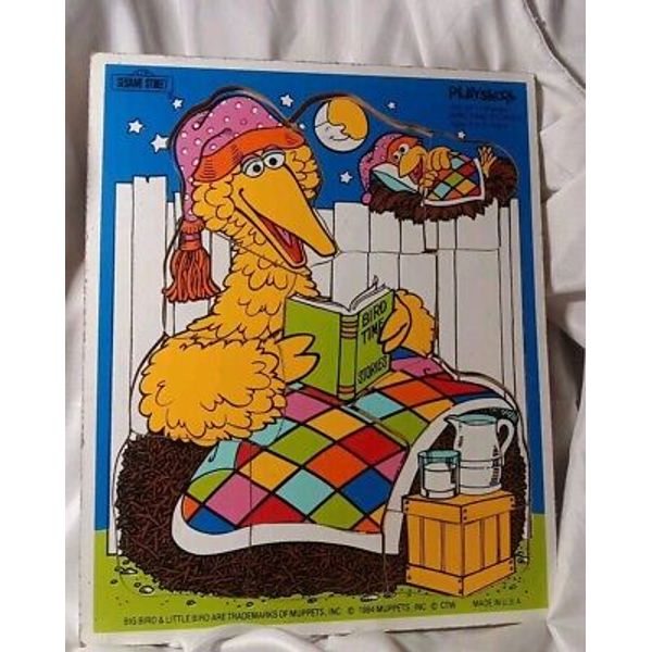 Vintage Toy Puzzle Board Wood Playskool 1984 Big Bird Bed Muppets Sesame Street