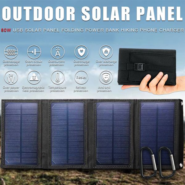 80W 5V Portable Solar Panel Kit IP65 USB Folding Power Bank for Phone Charger US