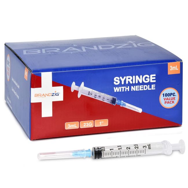 Brandzig 3ml Syringe with Needle - 23G, 1" Needle (100-Pack)…