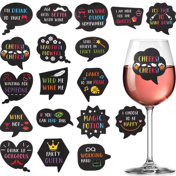 Zonon 36 Pieces Wine Glass Drink Markers Funny Stickers for Wine Glasses Reusable Glass Stickers for Wine Tasting Party Wine Charms and Favors Dinner Party Wedding BBQ Pub