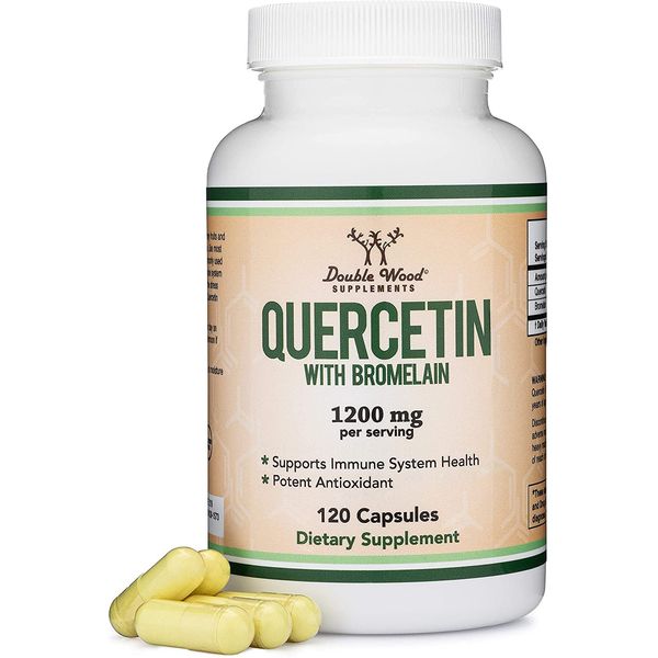 Double Wood Supplements Quercetin with Bromelain - 120 Count (1,200mg Servings) Immune Health Capsules - Supports Healthy Immune Functions in Men and Women (Vegan Safe, Manufactured in USA)