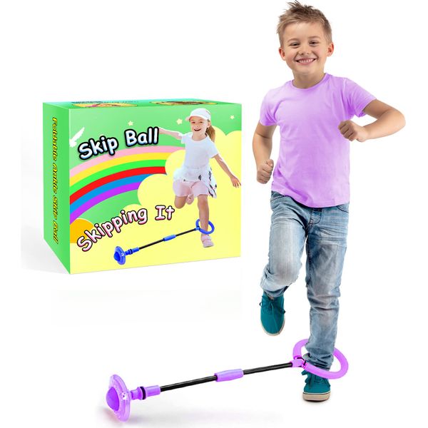 SIERLIKY Skip Ball for Kids, Foldable Ankle Skip Ball Colorful Light Flashing Jumping Ring, Fitness Jump Rope Sports Swing Ball, for Children Adults Boys Girls Toy (Purple)