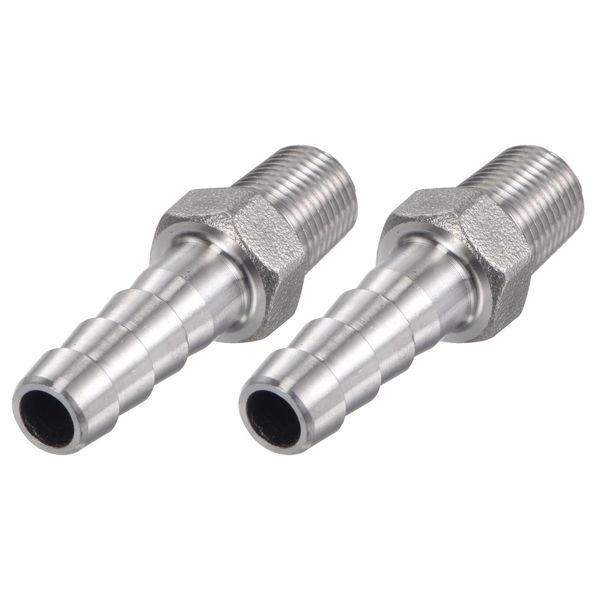 uxcell Hose Barb Fittings 304 Stainless Steel Straight Pipe Connector for Water and Air Fuel, 8mm OD x 1/8PT Male Thread, 2pcs