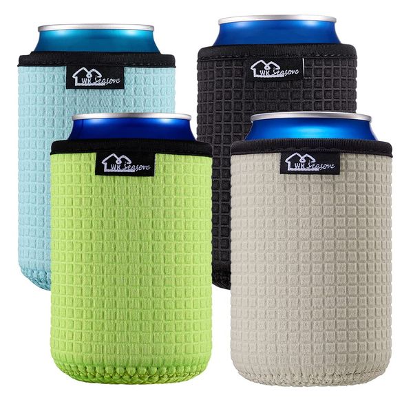 WK IEASON 12oz Standard Can Sleeves Insulators Holder Non-Slip Neoprene Can Cooler for Coco cola, White Claw and More(Green/Light Blue/Grey/Black)