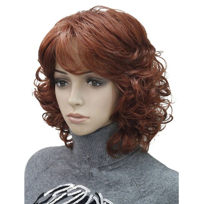 Aimole Short Fox Red Curly Wig Synthetic Hair Women's Full Wigs (130-Fox Red)