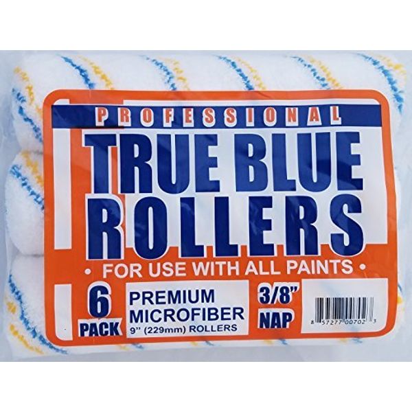 True Blue 9" Professional Paint Roller Covers, 9 Inch, Best for All Types of Painting Surfaces, Refill Bulk Pack (6, 3/8" Nap)