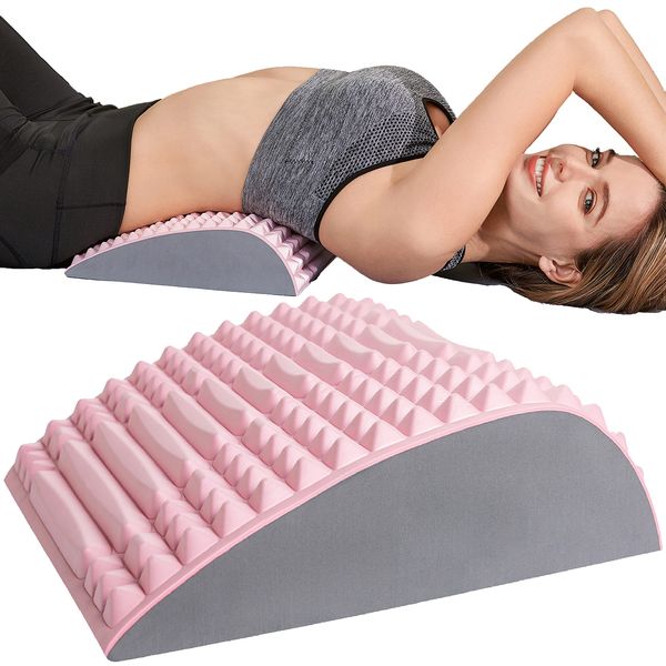 YESINDEED Back Stretcher Pillow – Refresh Back Stretcher for Lower Back Pain Relief, Lumbar Support, Spinal Stenosis, Posture Corrector, Neck & Back Stretcher, Sciatica, Herniated Disc Relief, Pink