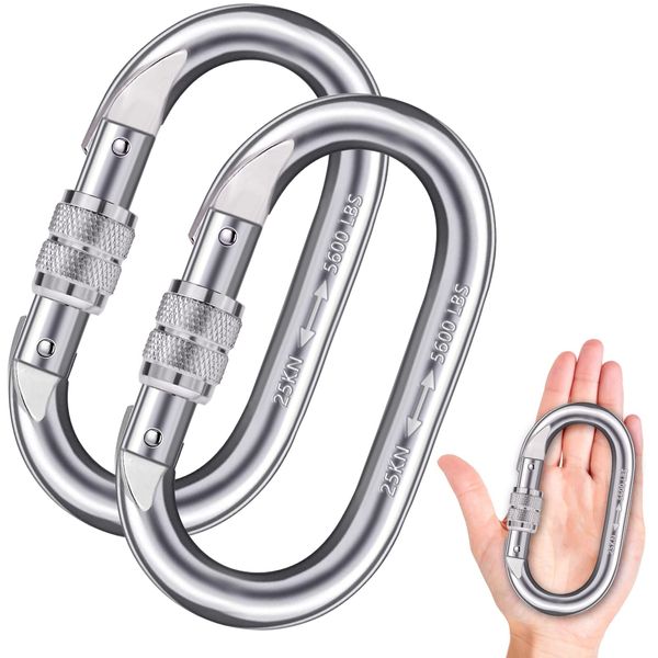 Heavy Duty Carabiner Clip Climbing Carabiner(25kn=5600lbs),Hook with Screwgate Multipurpose for Climbing, Rigging, Ropes, Hammocks (O Shape, 2pack)