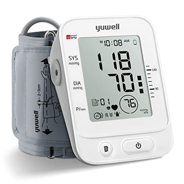 yuwell Blood Pressure Monitor, Extra Large Upper Arm Cuff, Digital BP Machine for Home Use & Pulse Rate Monitoring Meter, Automatic, Large Display, Voice Broadcasting with Power Adapter and Batteries