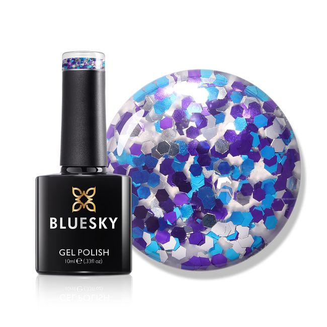 Bluesky Gel Polish, Platinum Jubilee Glitter Gel Polish. Purple, Blue, Silver Glitter. Long Lasting, Chip Resistant, 10 ml (Requires Drying Under UV LED Lamp)