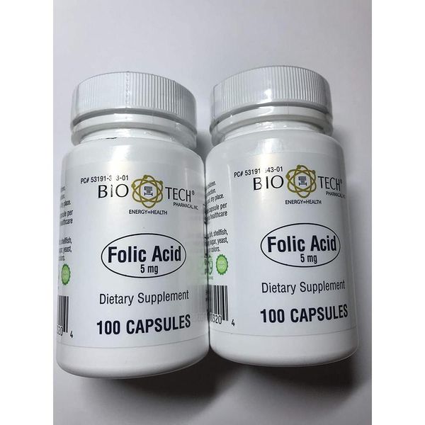 Direct purchase from USA Folic Acid 5mg Biotech Pharmacology 100capsules 2 Packs, quantity, see details