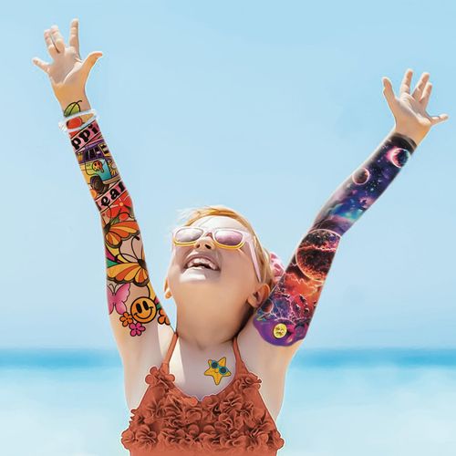 52 PCS Kids Full Arm Temporary Tattoo, Fake Tattoos Temporary for Kids, Rocket Car Dinosaur Planet Astronaut Spaceship Tattoo for Boy, Unicorn Castle Butterfly Cat Body Arm Tattoos Stickers for Girl, Birthday Party Supplies Gifts for Kids