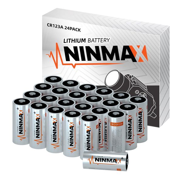 NINMAX® CR123A 3V Lithium Battery 24 Pack, No.1 Largest Capacity 1700mAh 123A Camera Batteries, Perfect for Tactical Flashlights, Security Device【Non-Rechargeable】