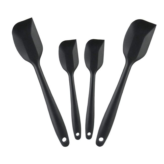 Joyoldelf Silicon Spatulas, Set of 4, 2 Sizes, Kitchen Tool Set, Cookware, Cooking, For Children and Adults, Black