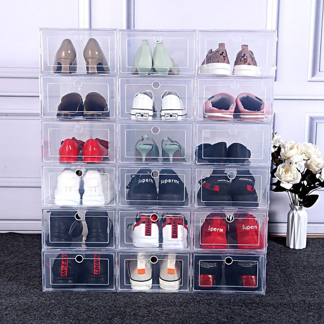 Foldable Shoes Box Dustproof Plastic Shoe Box Stackable Cabinet